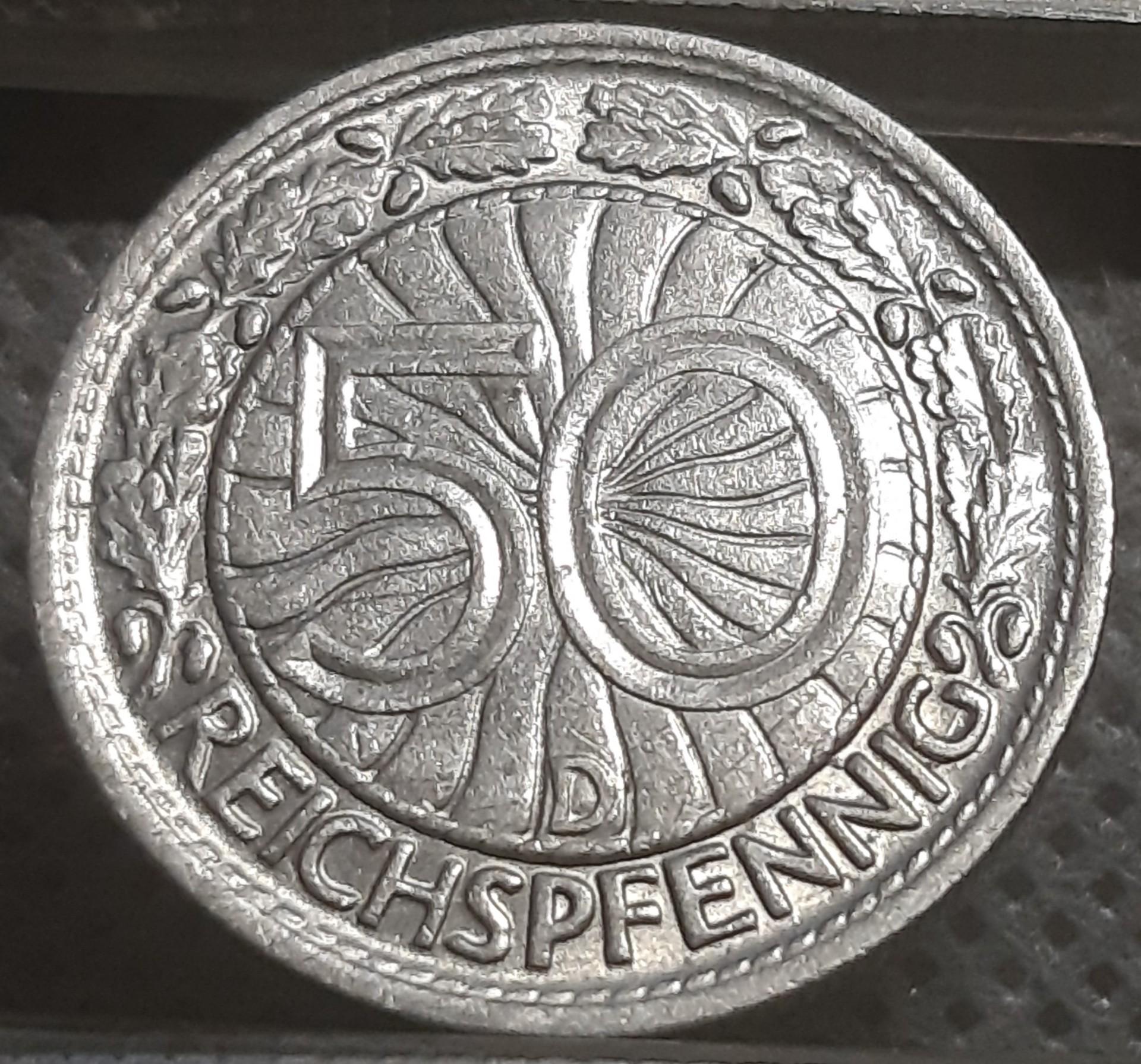 Vokietija 50 Reichspfenigų 1928 D KM#49 (1393)