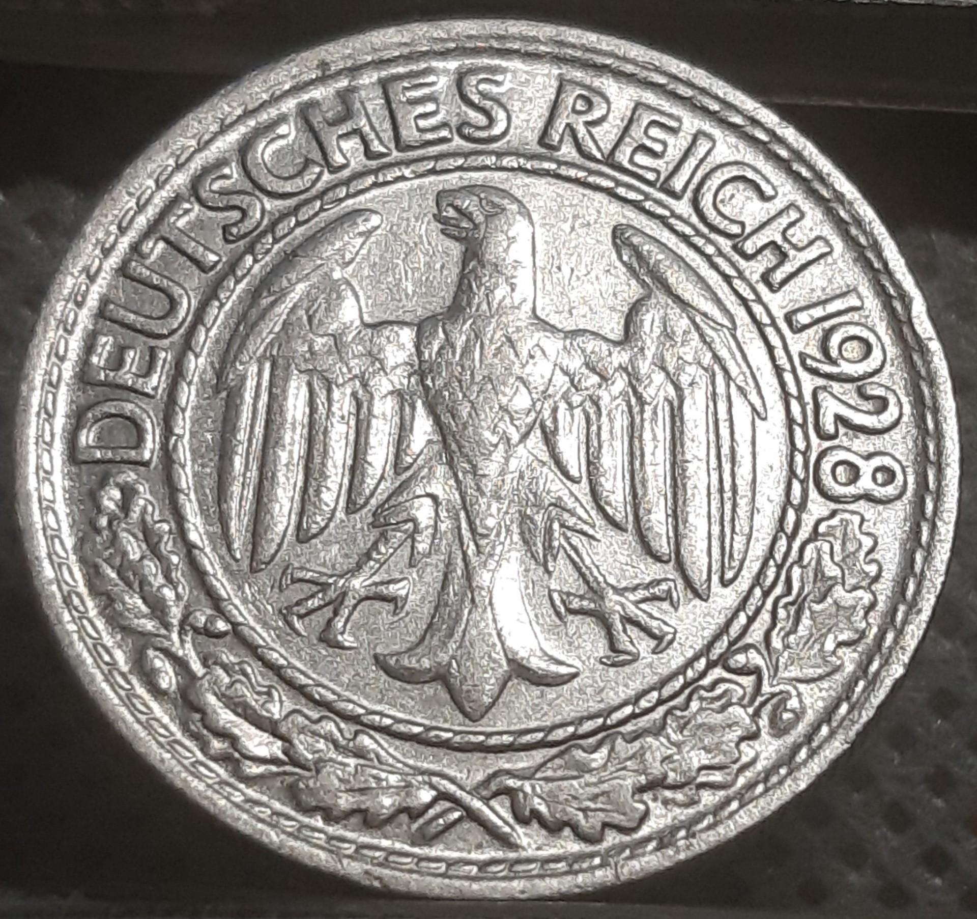 Vokietija 50 Reichspfenigų 1928 D KM#49 (1393)