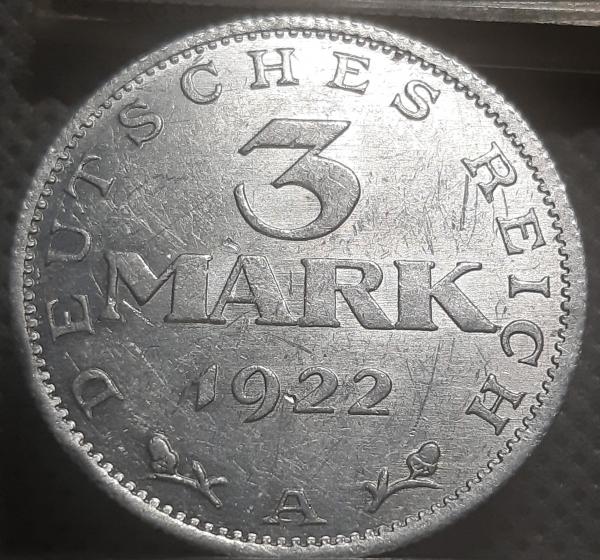 Vokietija 3 Markės Proginė 1922 A KM#29 (1391)