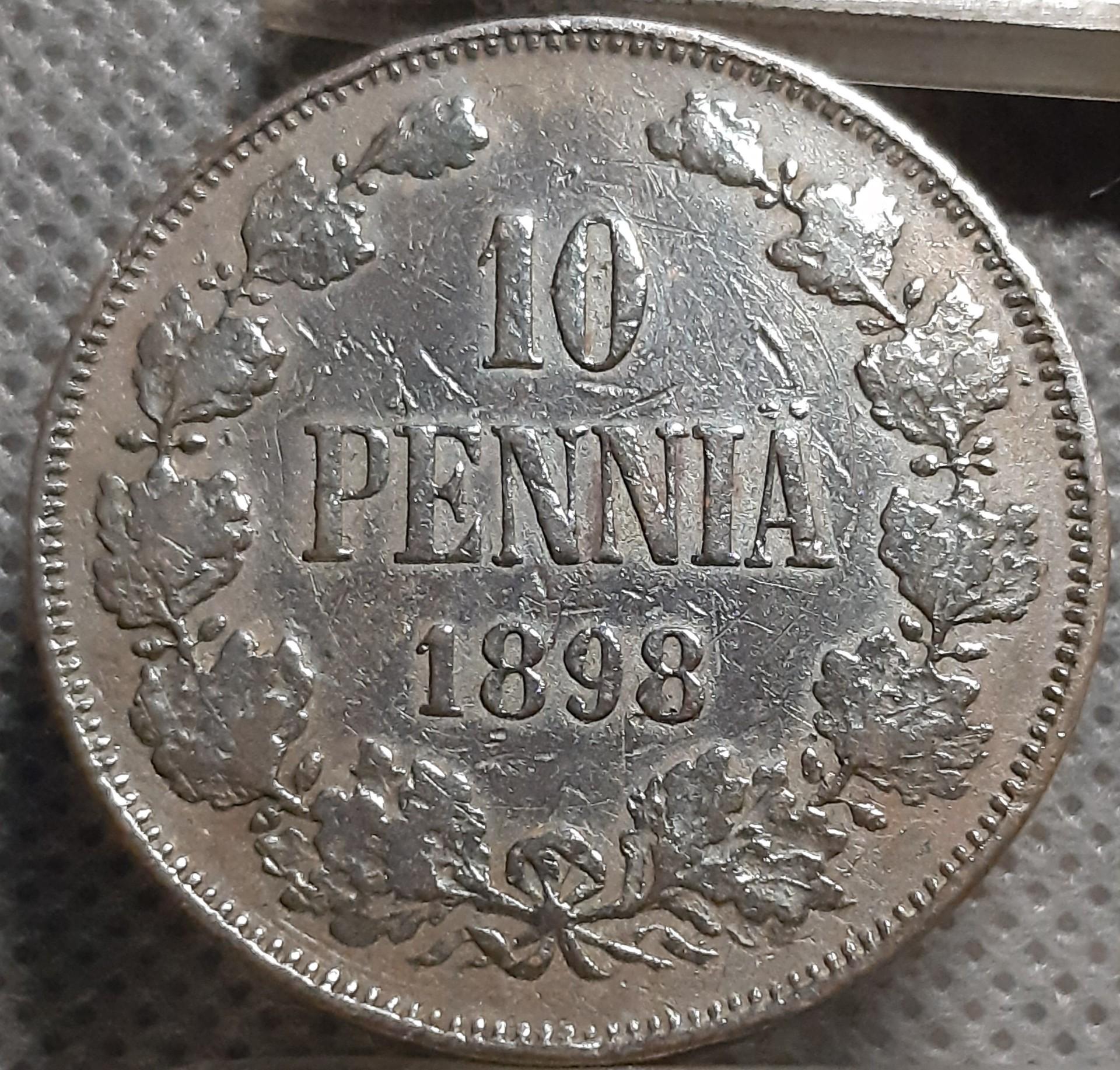 Suomija 10 Pensų 1898 KM#14 Varis (1390)