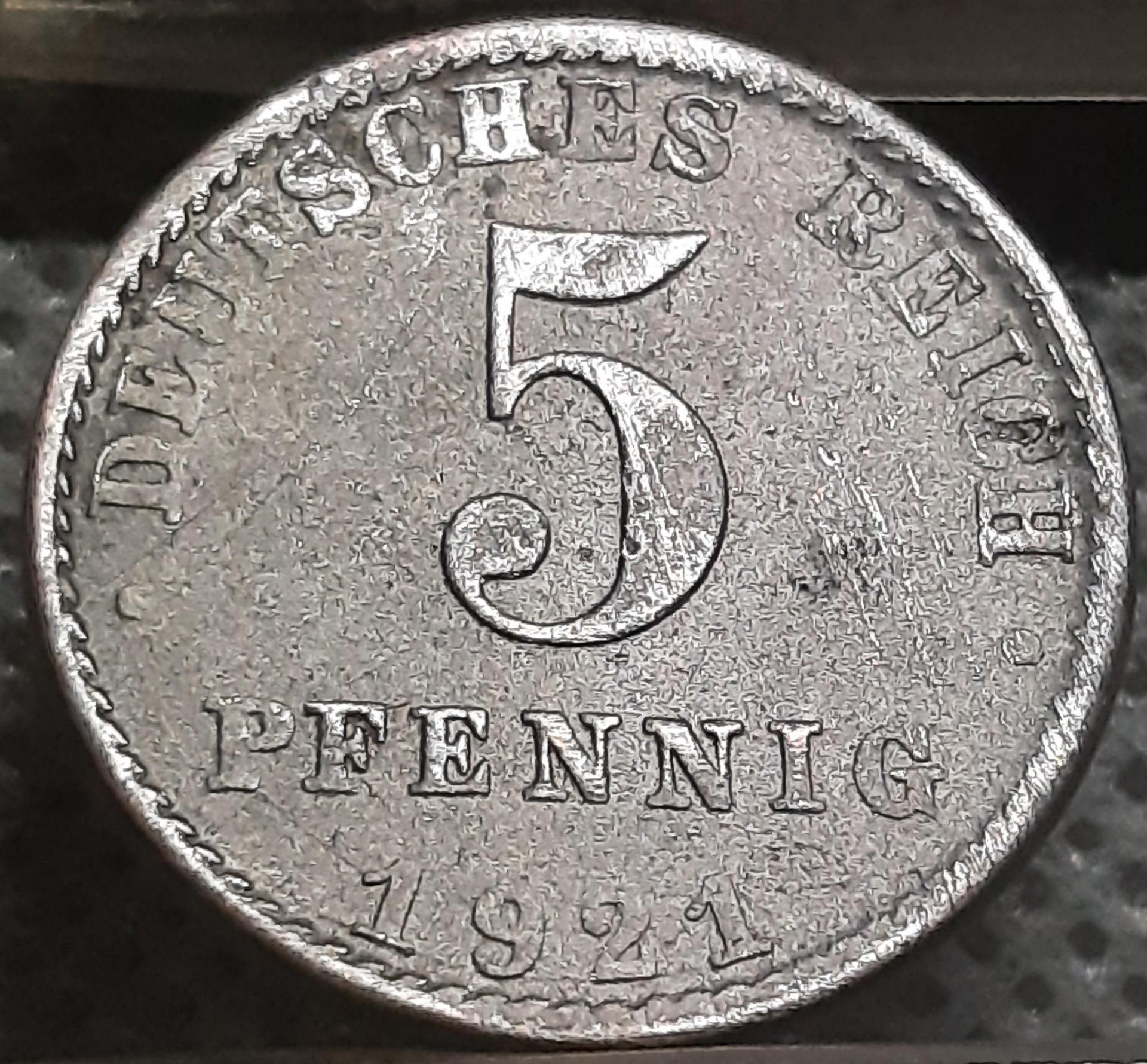 Vokietija 5 Pfenigai 1921 A KM#19 (1419)