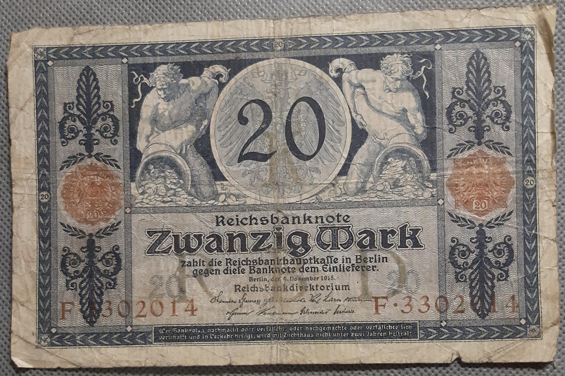 Vokietija 20 Markių Reichsbanknotų 1915 (1465)