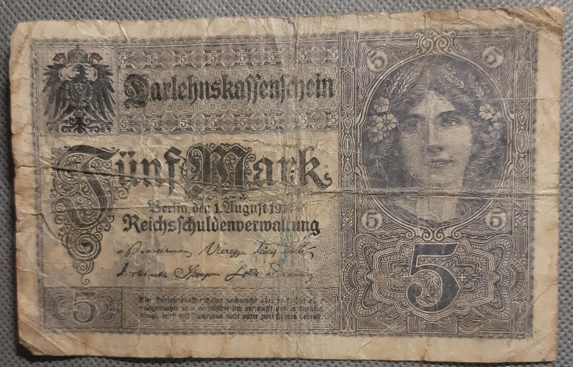 Vokietija 5 Markės 1917 N#207554 Banknotas (1466)