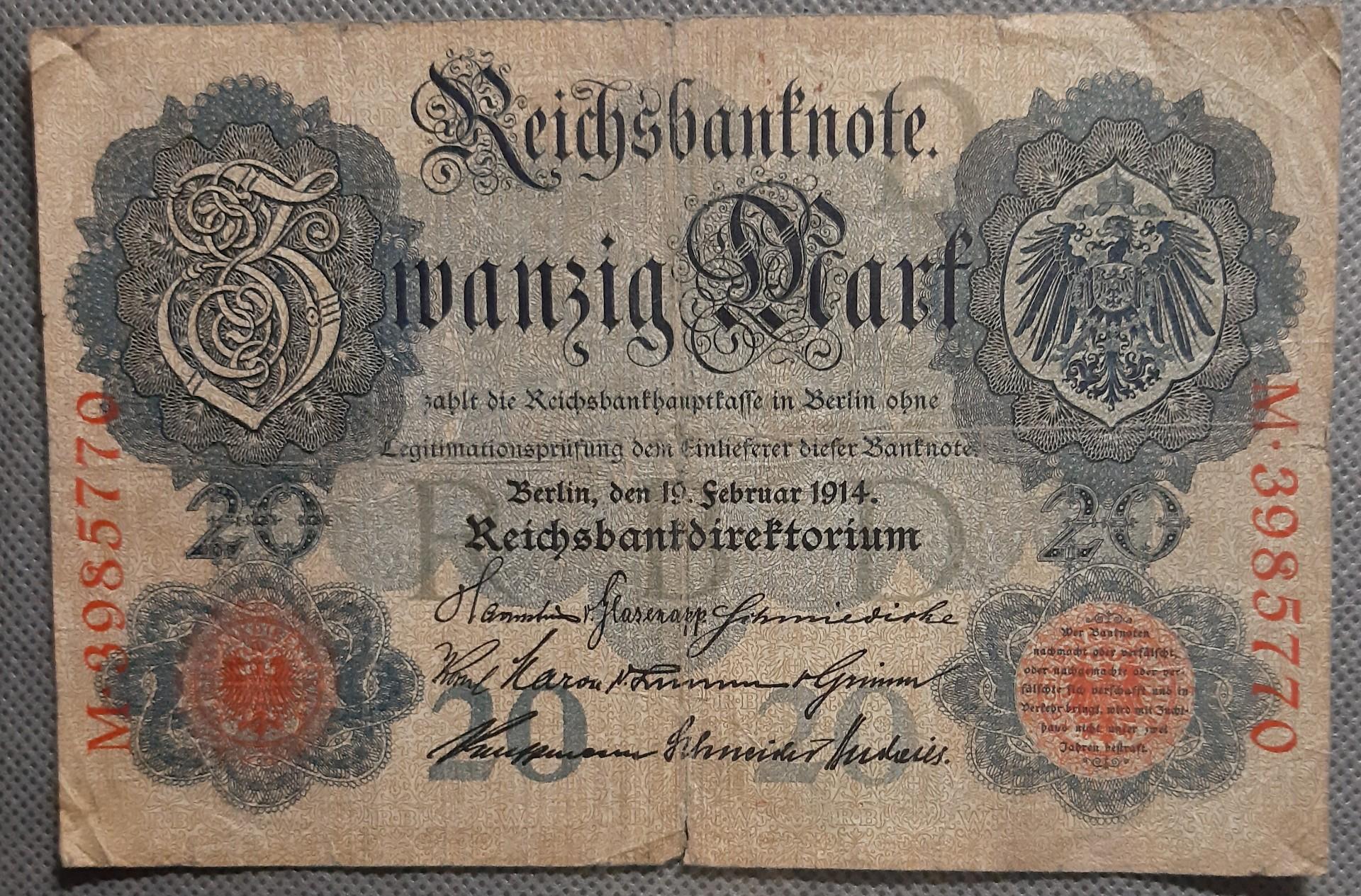 Vokietija 20 Markių Reichsbanknotų 1914 (1467)