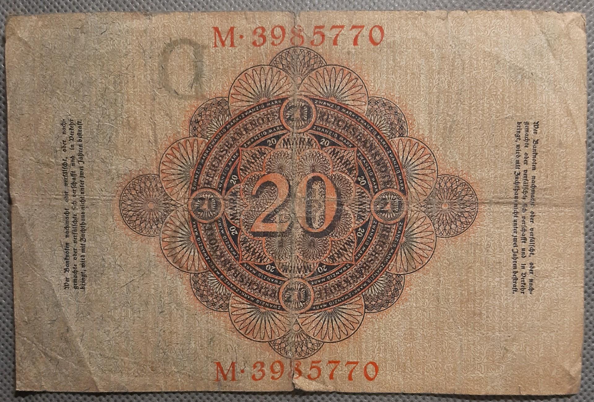 Vokietija 20 Markių Reichsbanknotų 1914 (1467)