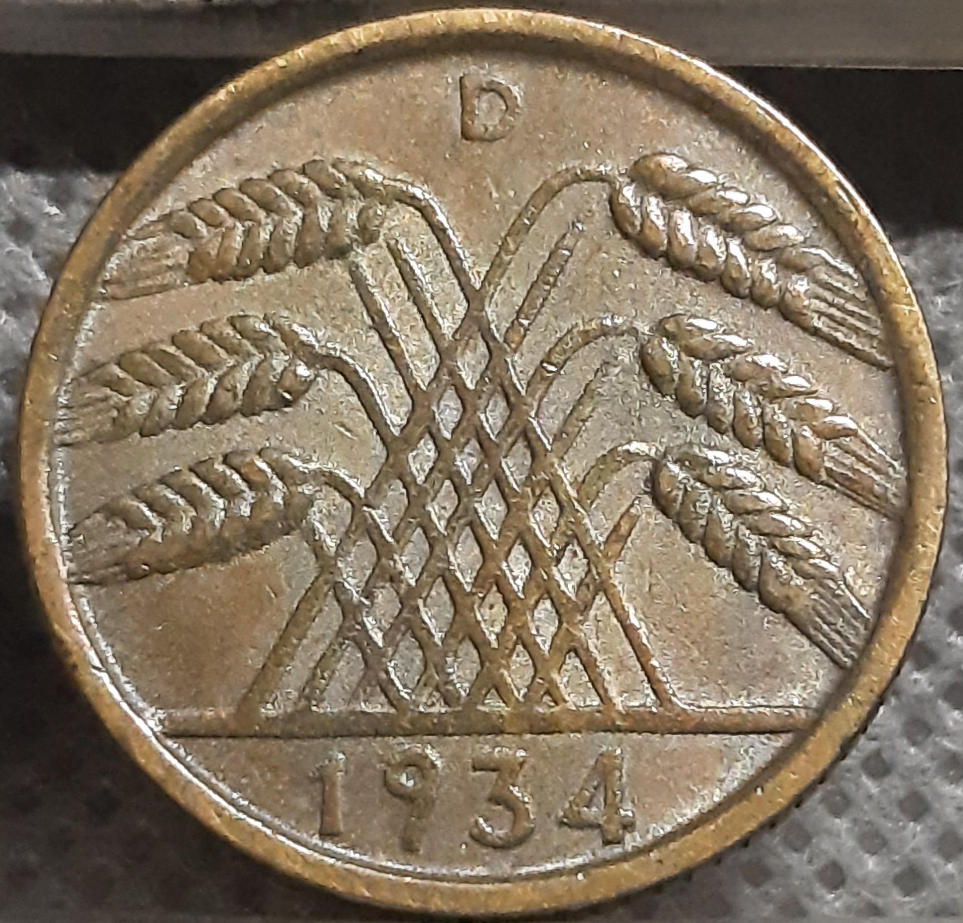 Vokietija 10 Reichspfenigų 1934 D KM#40 (1448)