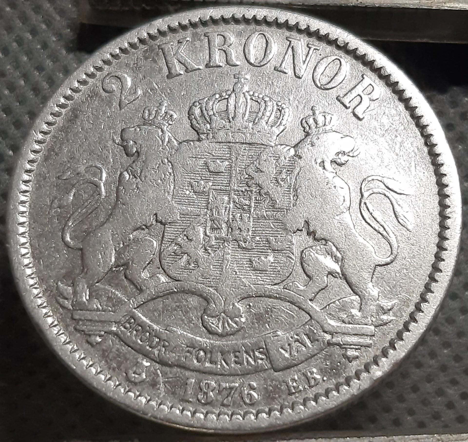 Švedija 2 Kronos 1876 KM#742 Sidabras (1491)