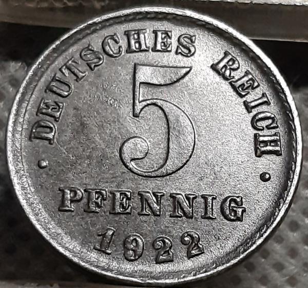 Vokietija 5 Pfenigai 1922 J KM#19 (1505)