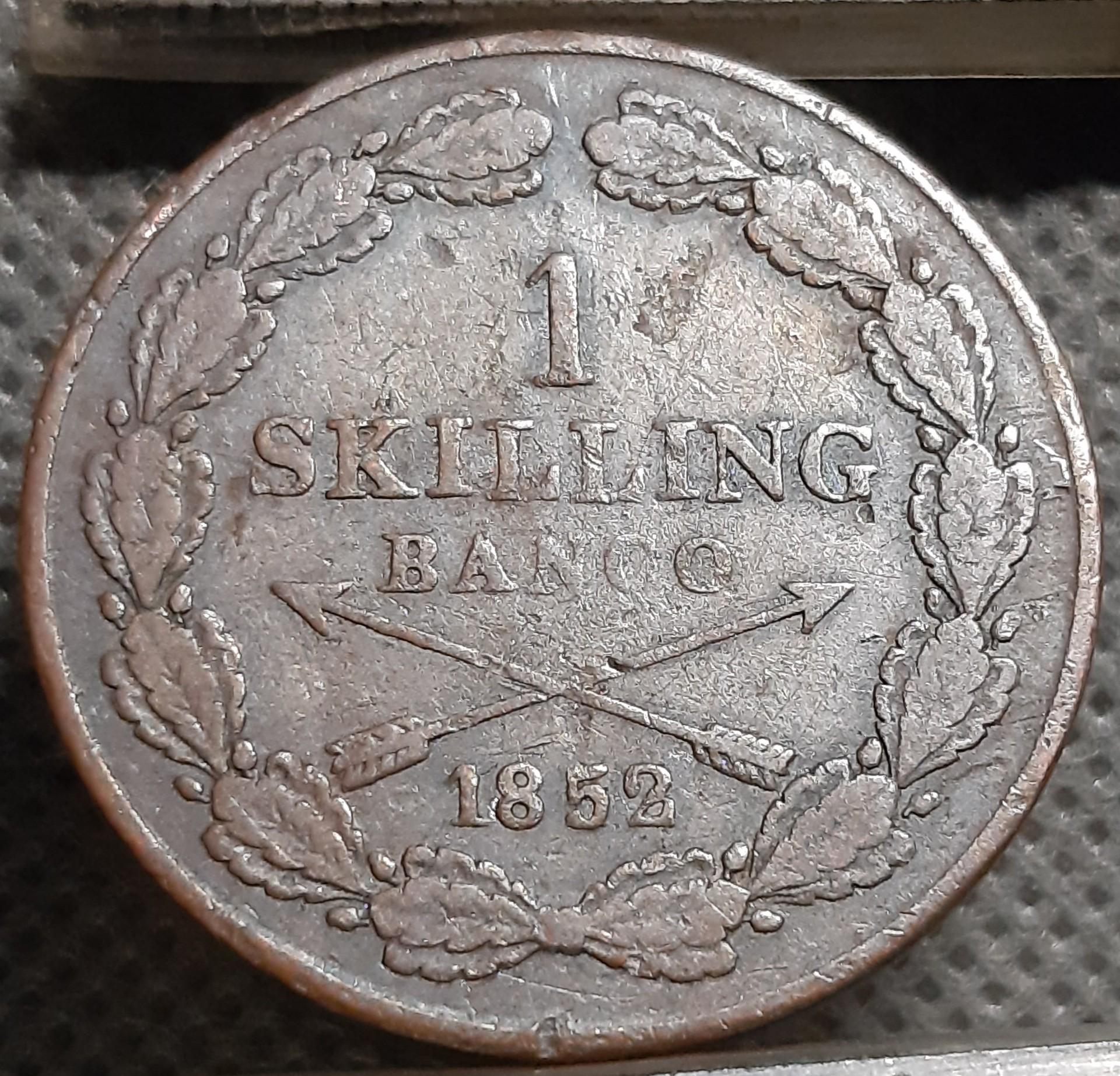 Švedija 1 Skilingas Banco 1852 KM#671 Varis (1512)