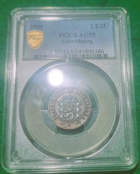 PCGS AU55 Luxembourg  2 1/2 cents 1908 