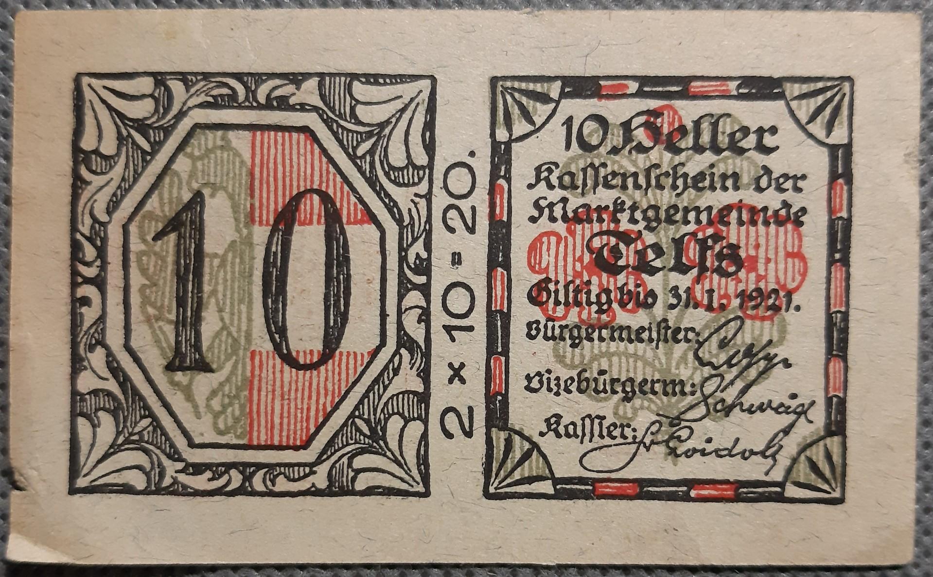 Austrija 10 Helerių Telfs 1921 N#270605 (1549)