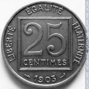 25 centimes. Prancūzija. 1903m.