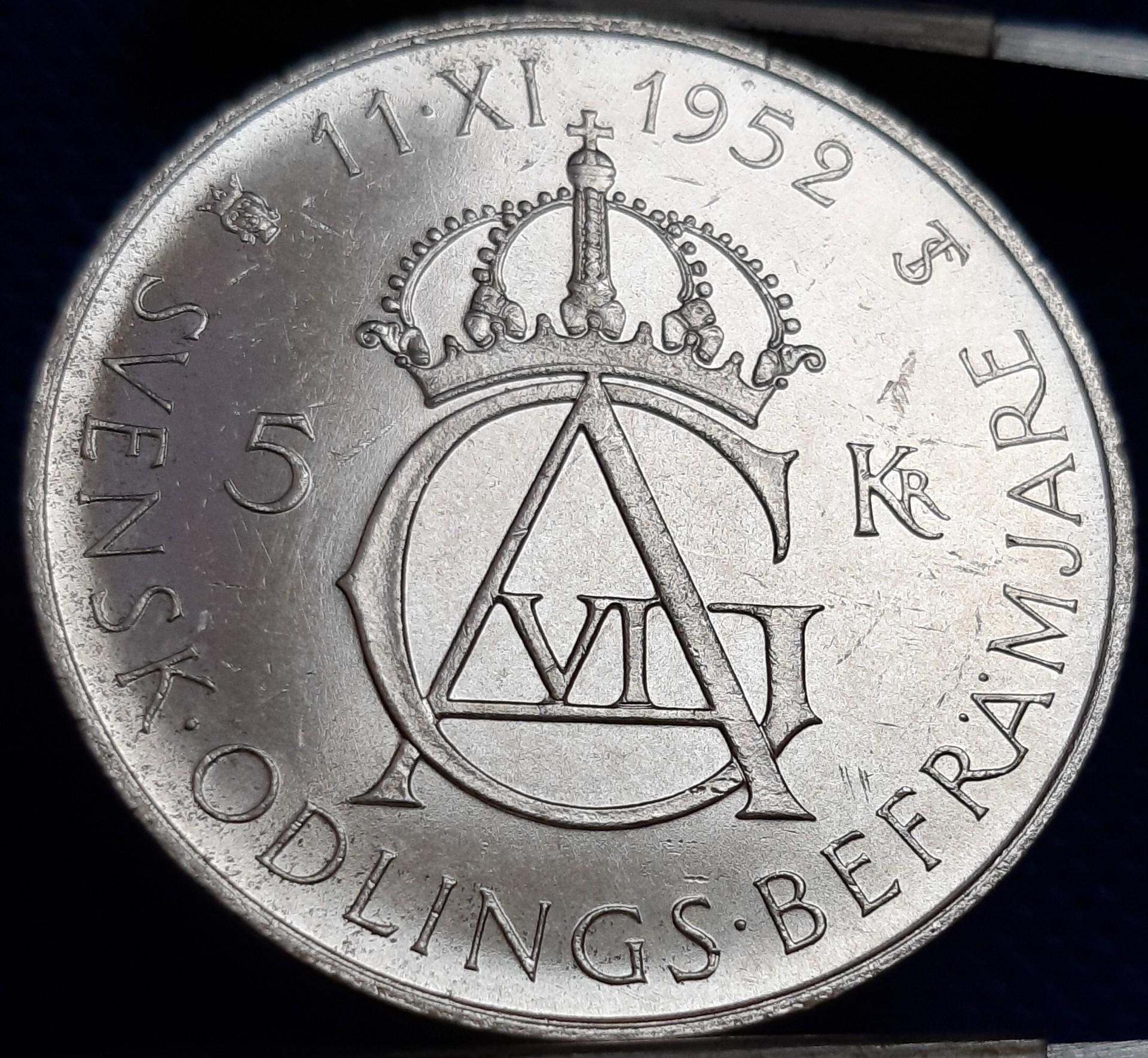 Švedija 5 Kronos 1952 Proginė KM#828 (1562)