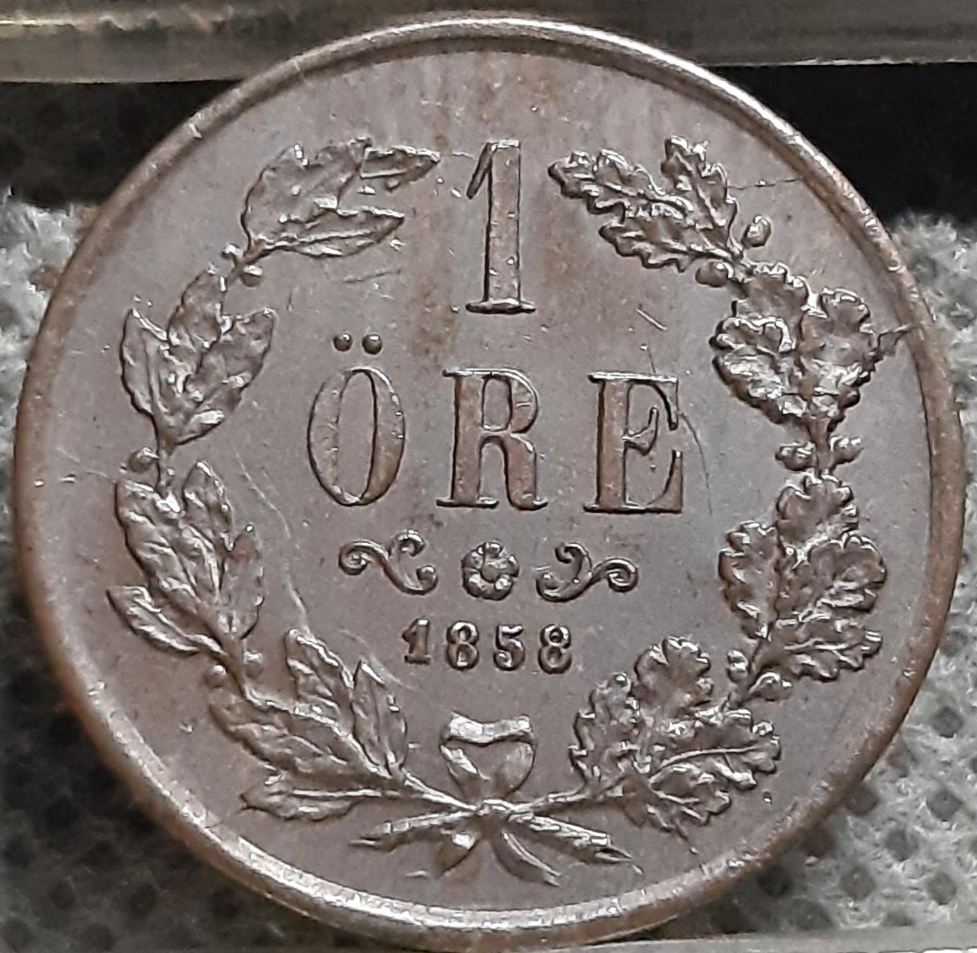 Švedija 1 Erė 1858 L.A. KM#687 Bronza (1564)