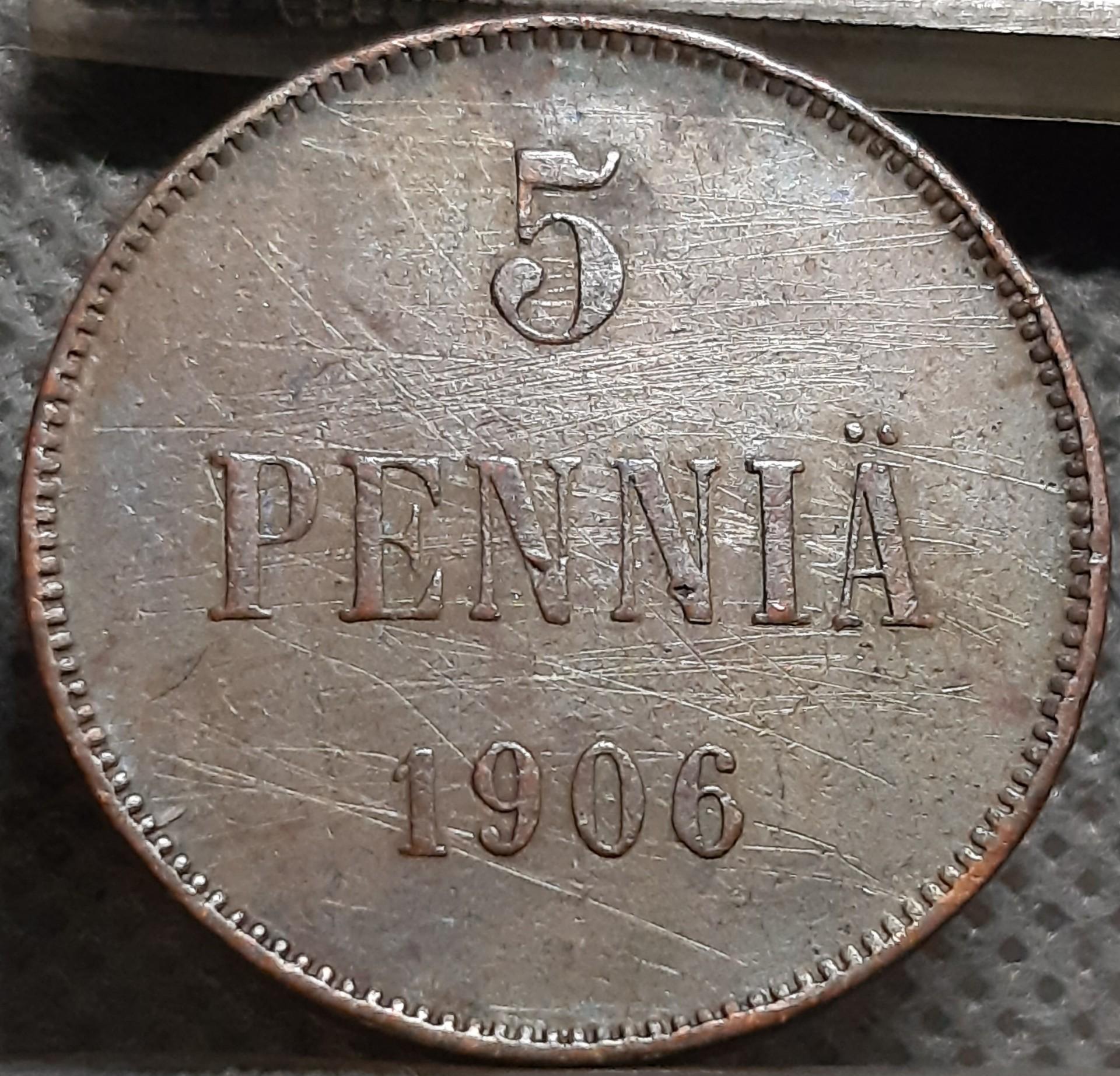 Suomija 5 Pensai 1906 KM#15 Varis (1574)