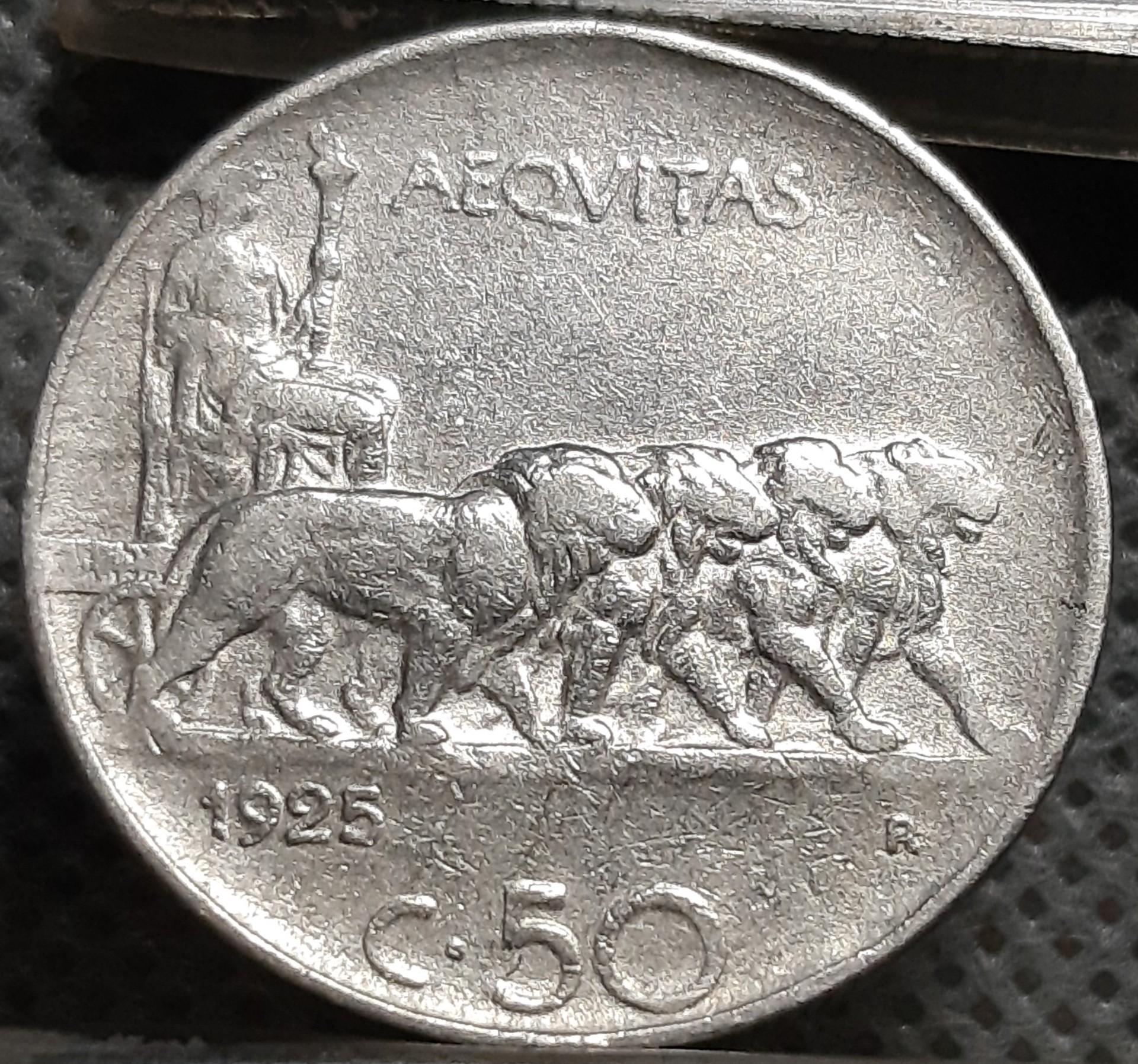 Italija 50 Čentezimų 1925 KM#61 Nikelis (1599)