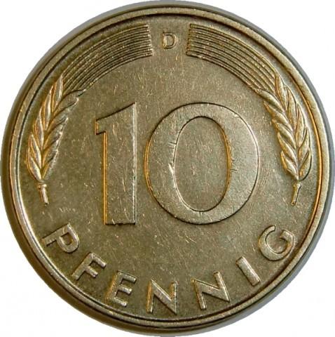 10 pfenigai, Vokietija (G), 1990m.
