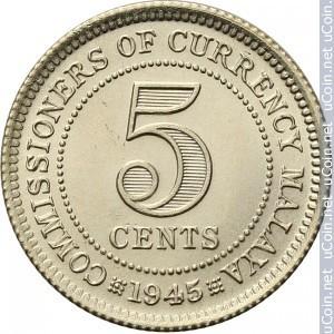 5 centai, Malaja. 1945m.