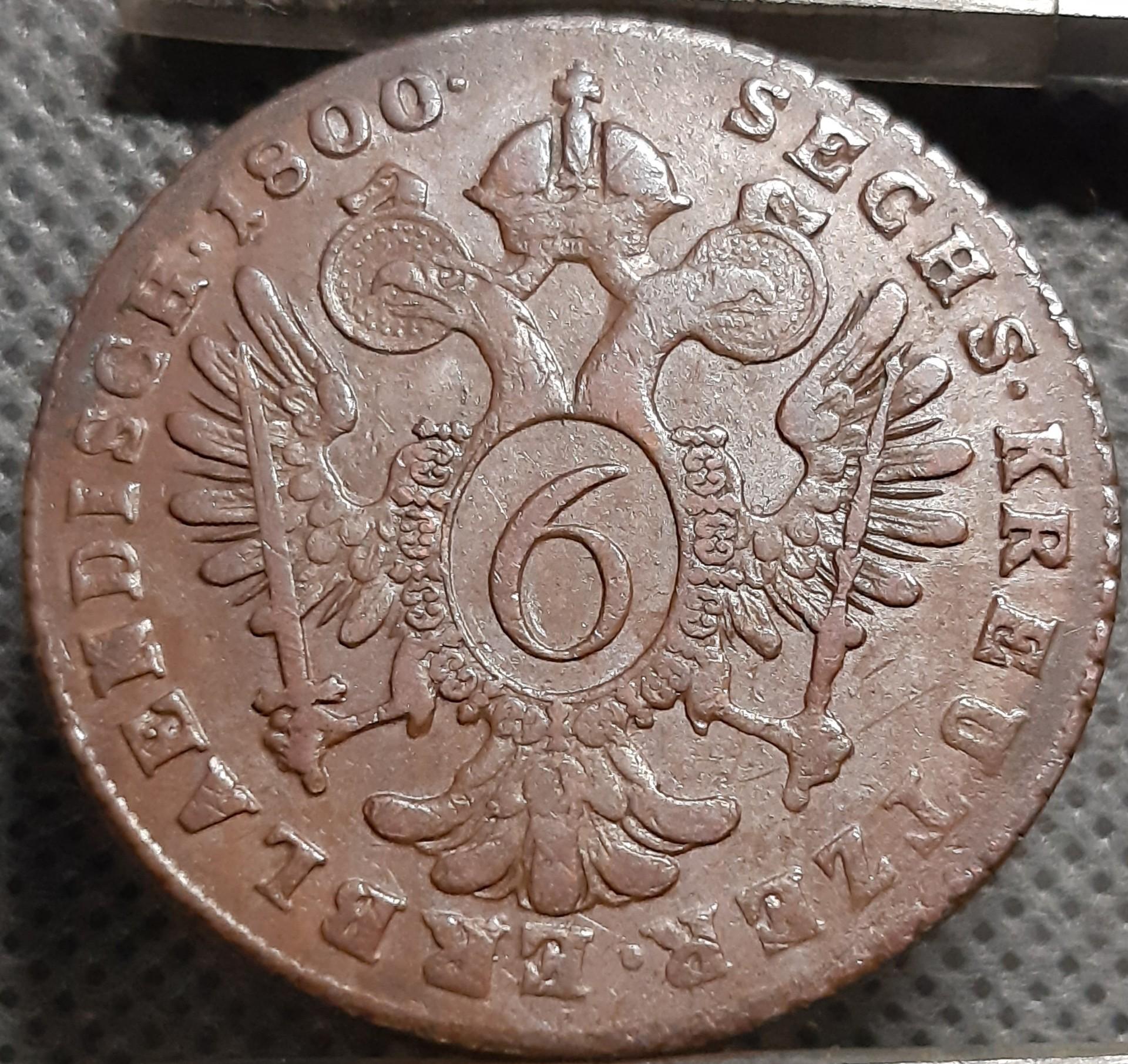 Austrija 6 Kreiceriai 1800 B KM#2128 (1631)