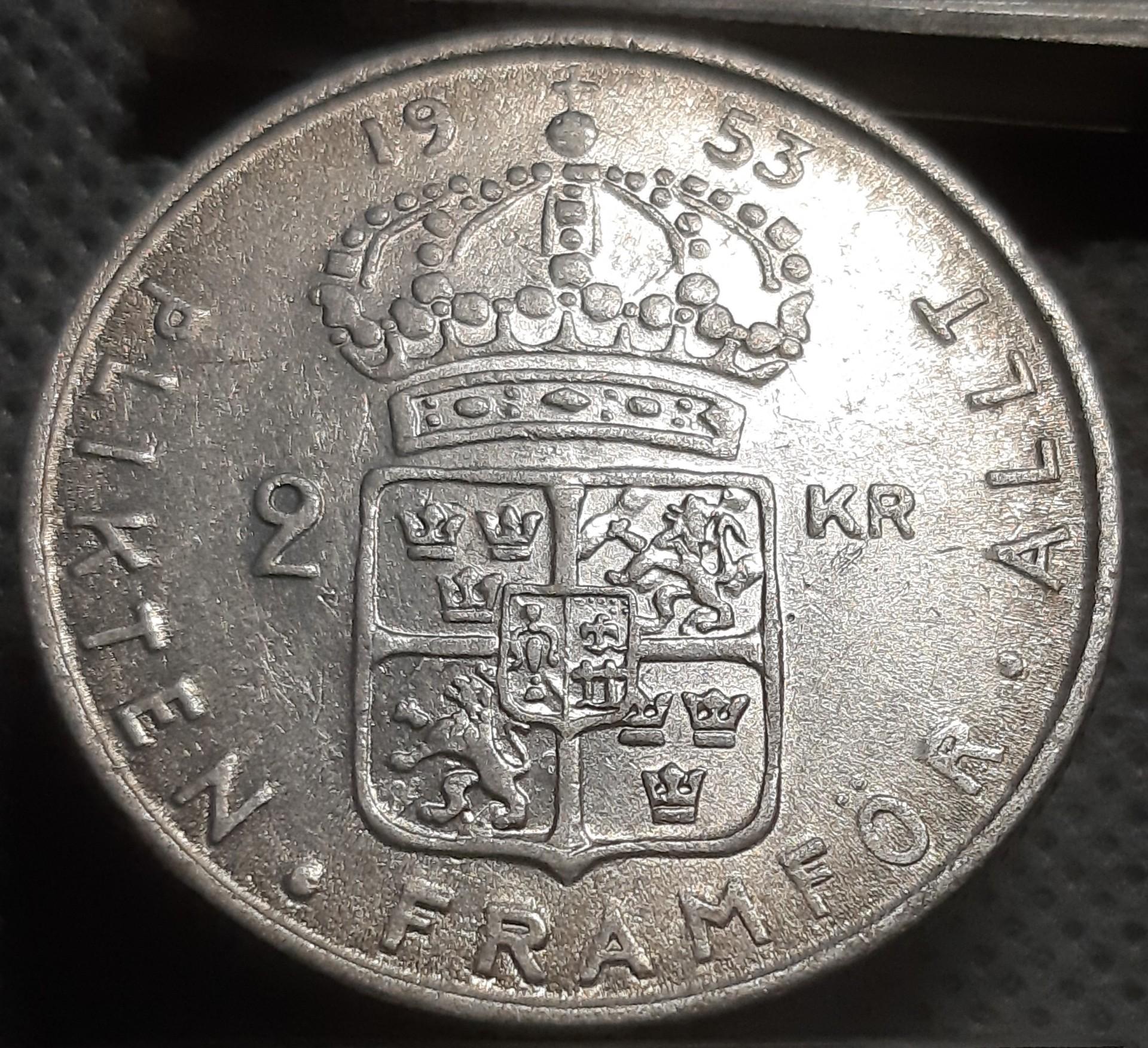 Švedija 2 Kronos 1953 KM#827 Sidabras (1666)