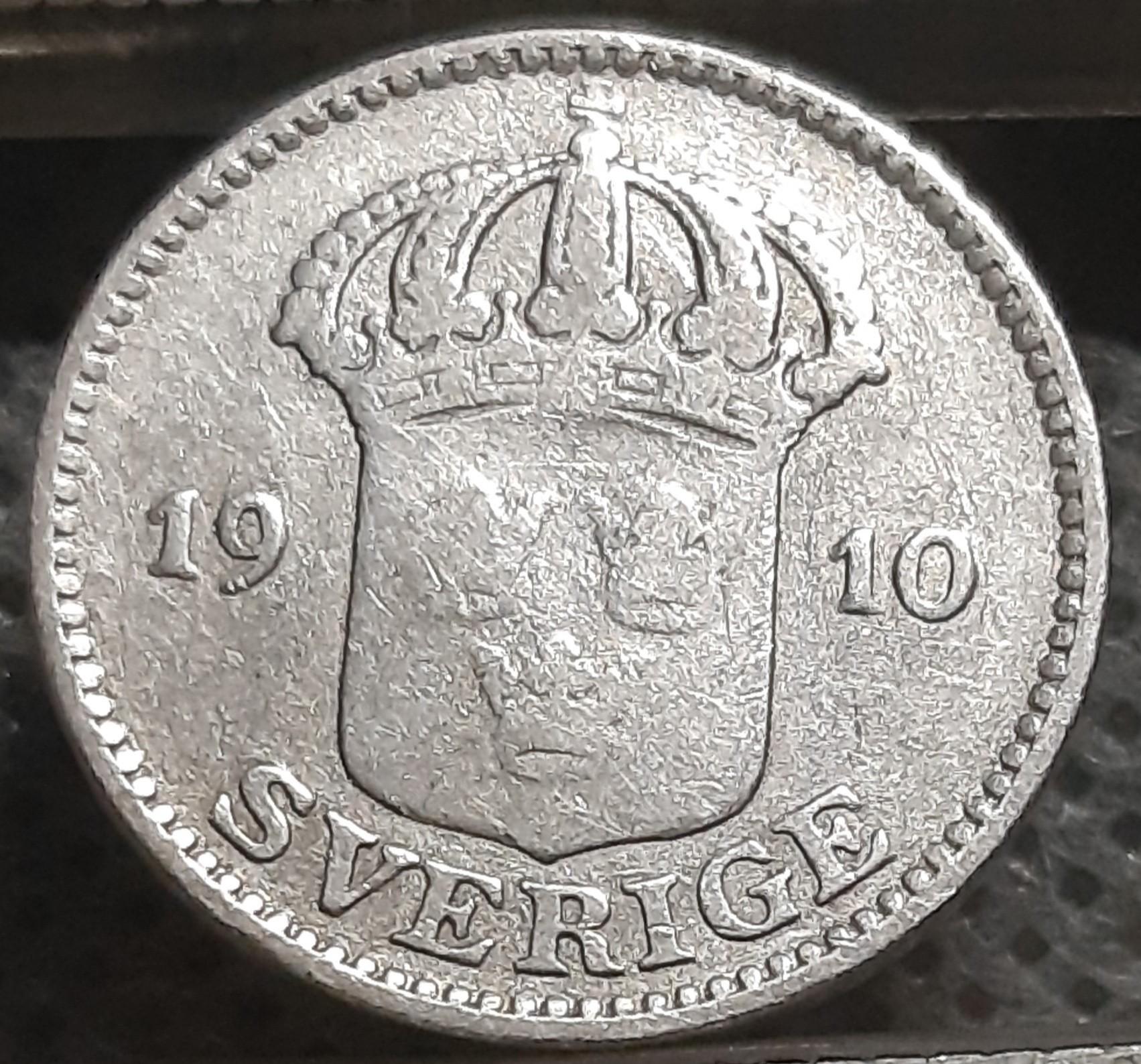 Švedija 25 Erės 1910 KM#785 Sidabras (1688)