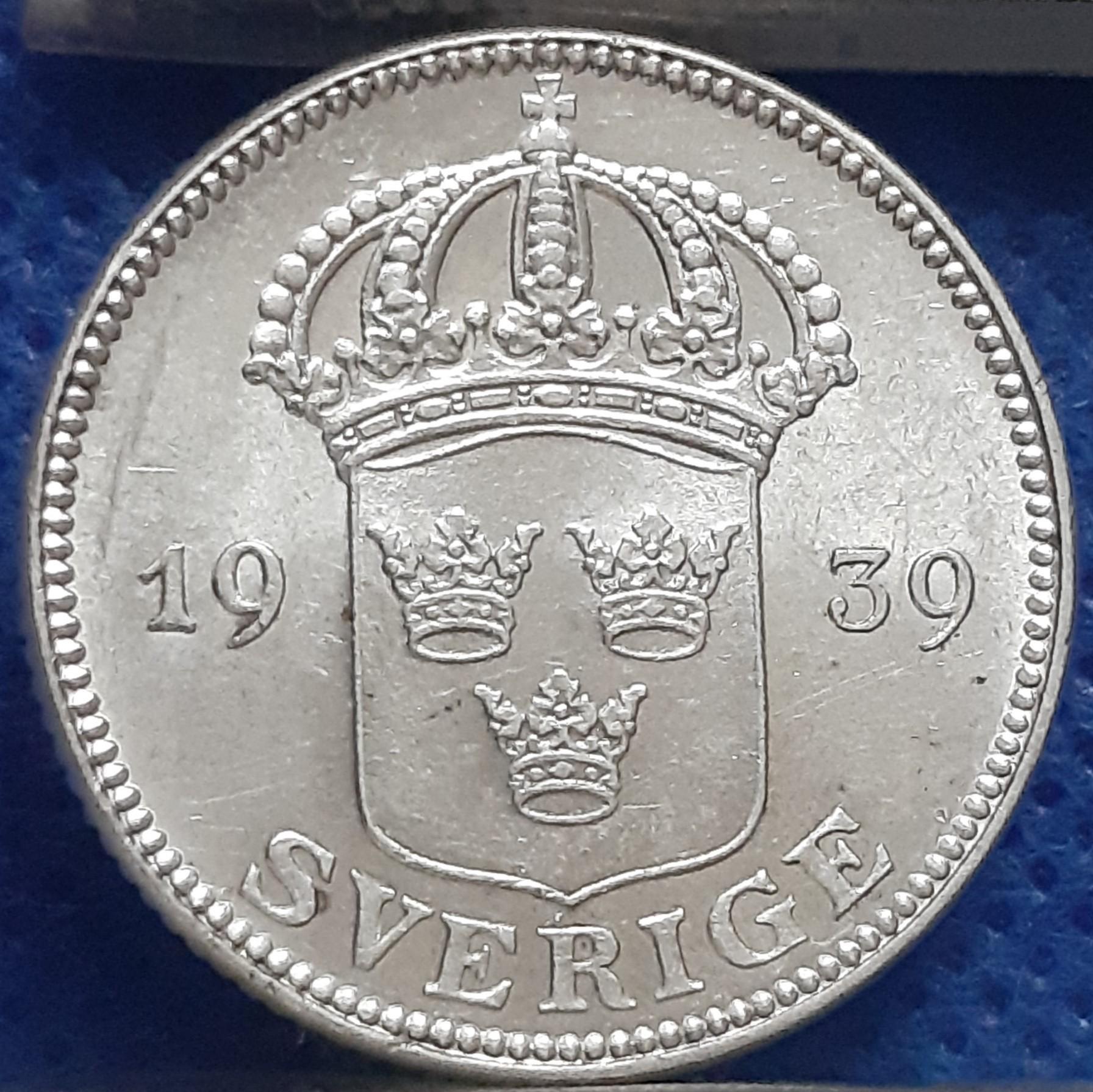 Švedija 50 Erių 1939 KM#788 Sidabras (1725)  