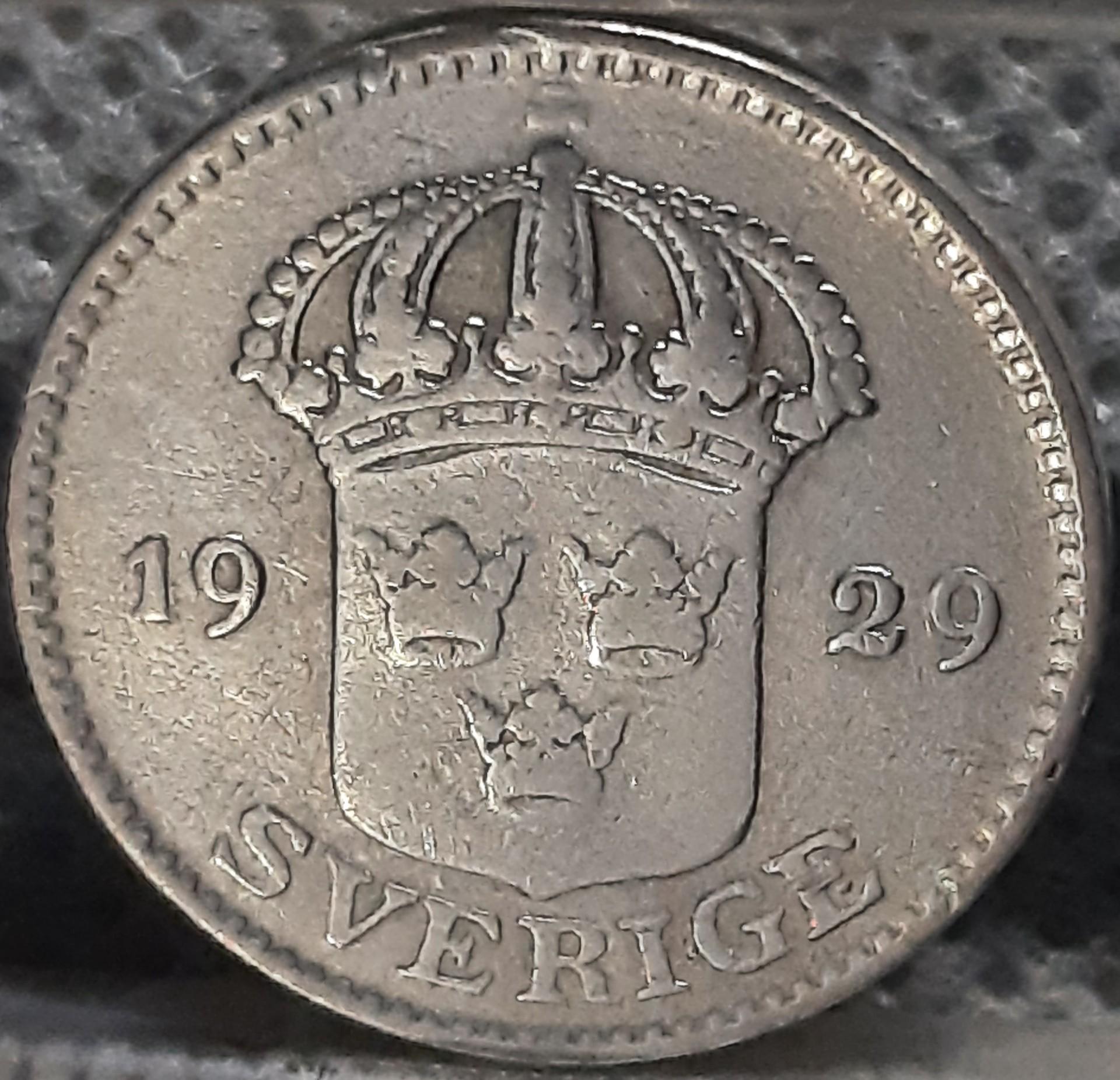 Švedija 25 Erės 1929 KM#785 Sidabras (1743)