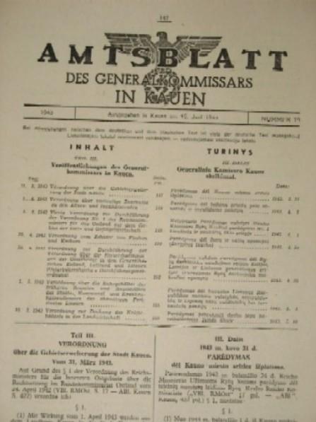 Amtsblatt des generalkomissars in Kauen. 1941m. 