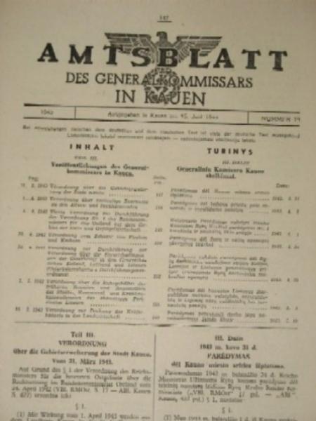 Kupčius aukcionas - Amtsblatt des generalkomissars in Kauen. 1941m. 