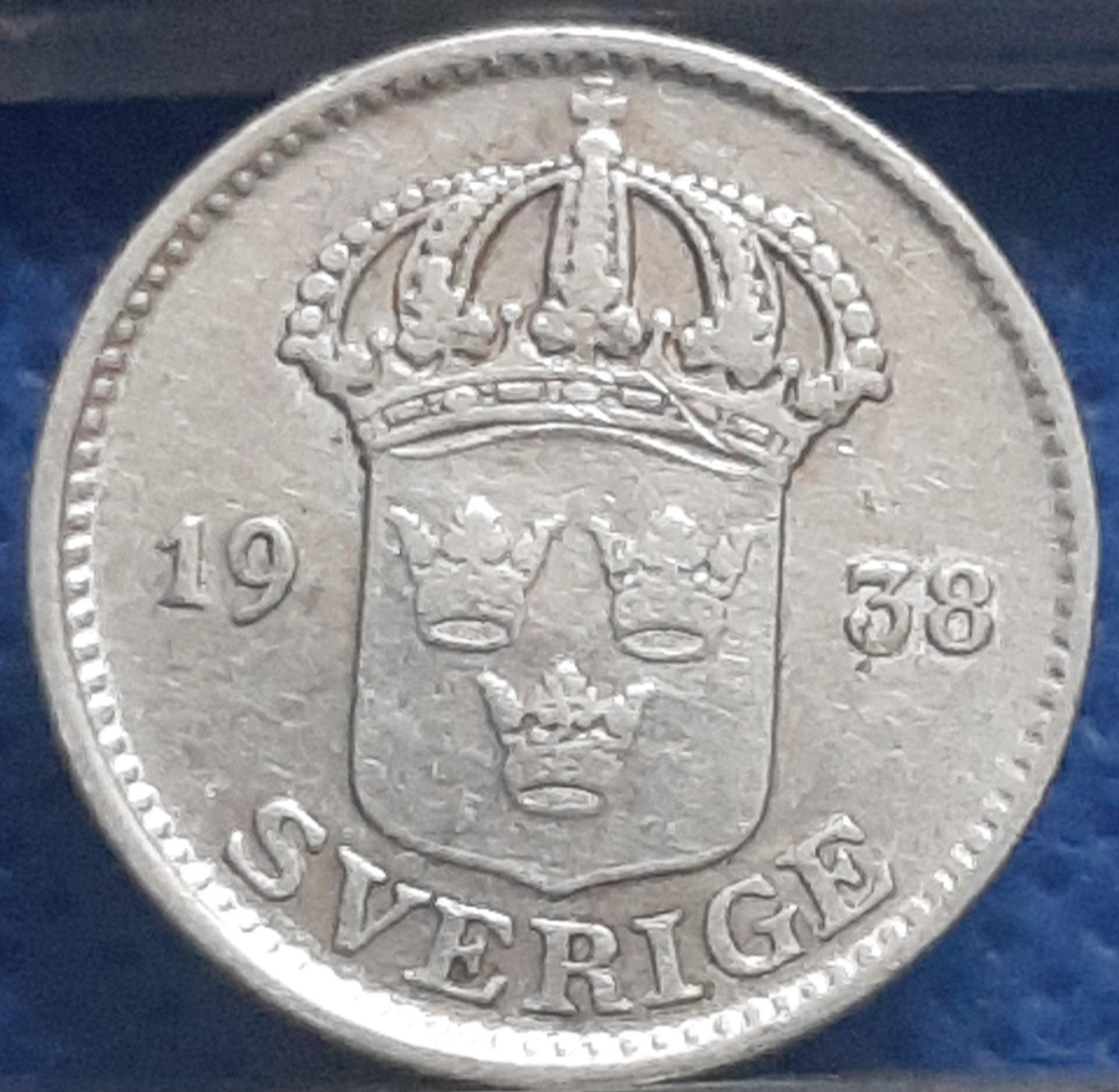 Švedija 25 Erės 1938 KM#785 Sidabras (1788)