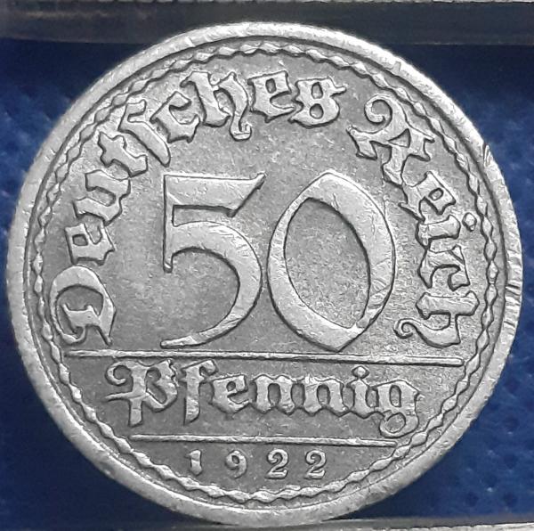 Vokietija 50 Pfenigų 1922 F KM#27 Aliuminis (1801)