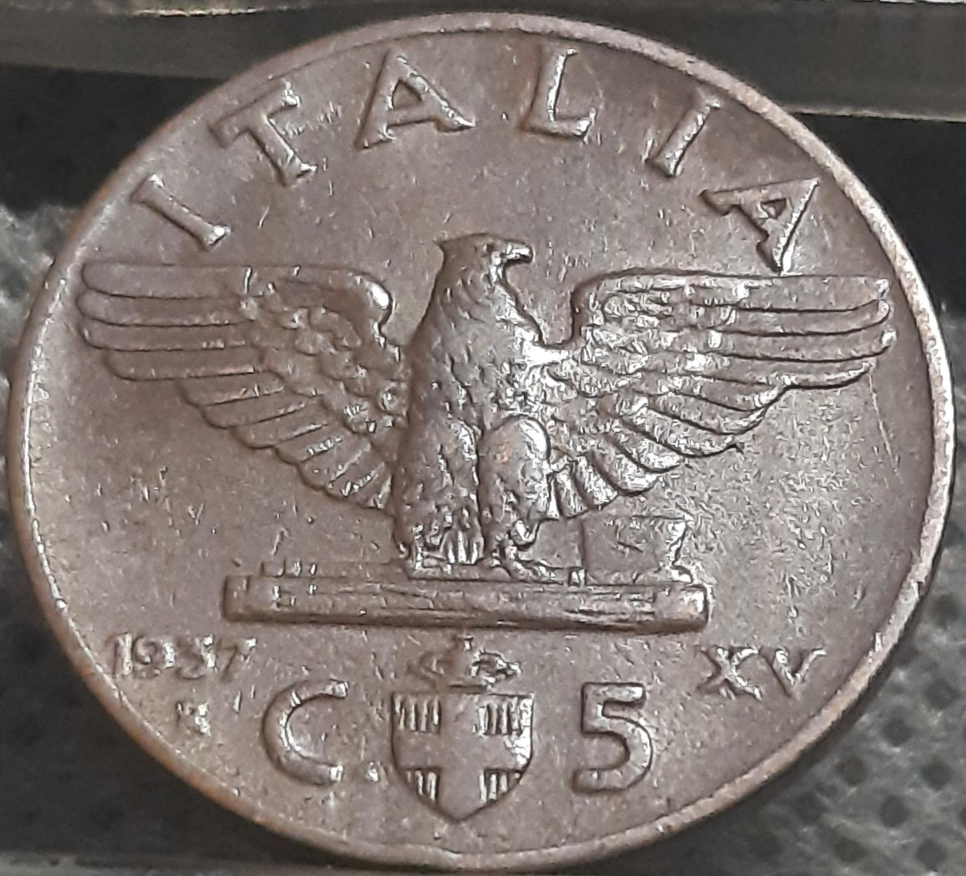 Italija 5 Čentezimai 1937 KM#73 Varis (1806)