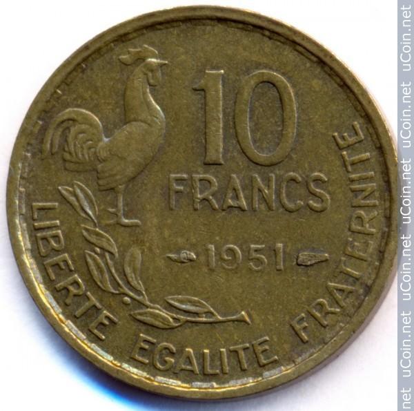 10 frankų Prancūzija 1951m.