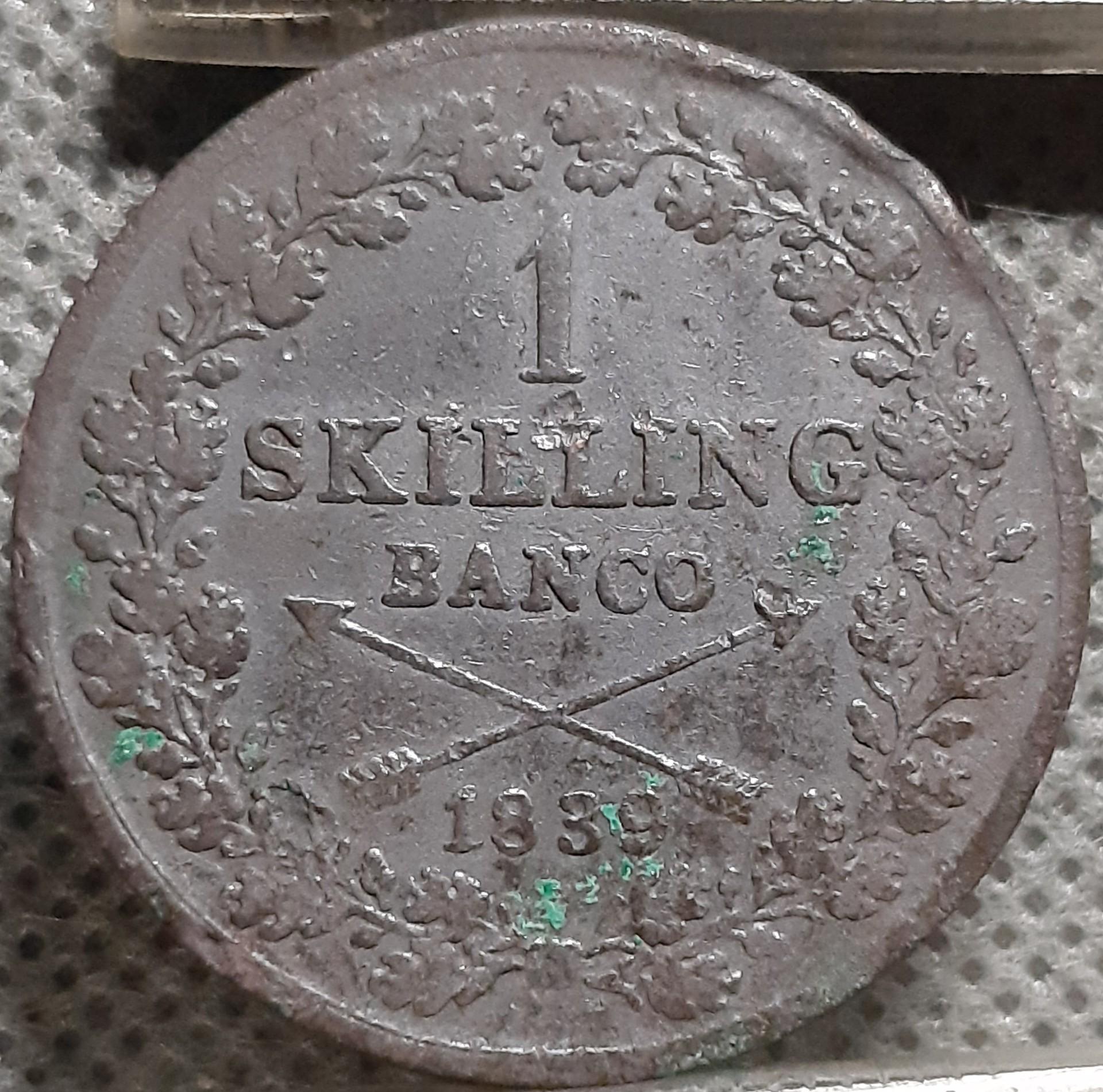 Švedija 1 Skilingas Banco 1839 KM#642 (1852)