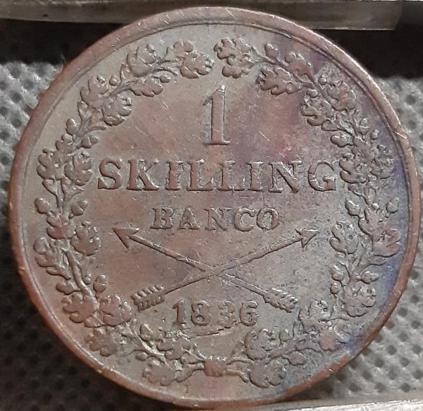 Švedija 1 Skilingas Banco 1836 Brokas KM#642 1853