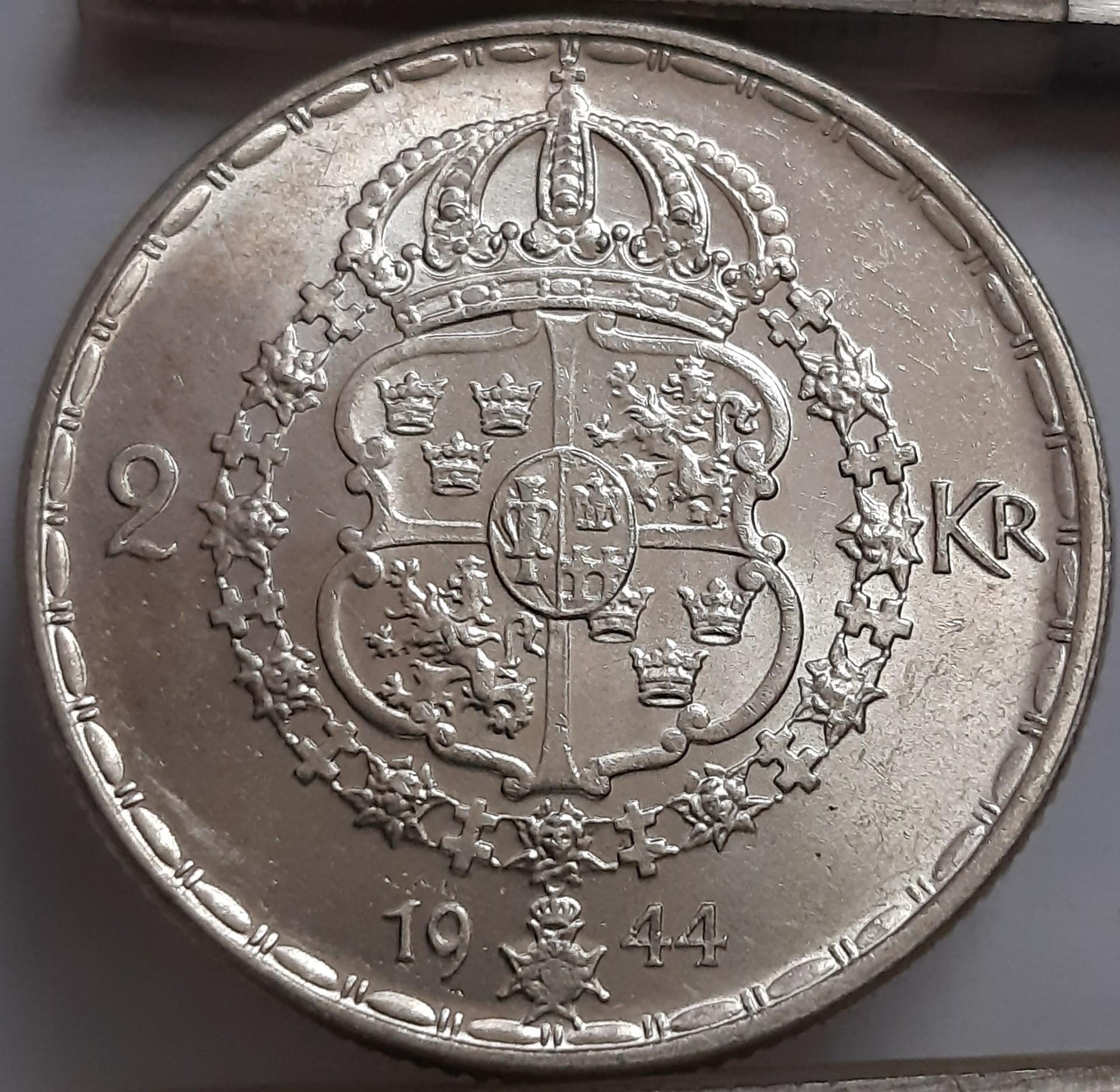 Švedija 2 Kronos 1944 KM#815 Sidabras (1879)