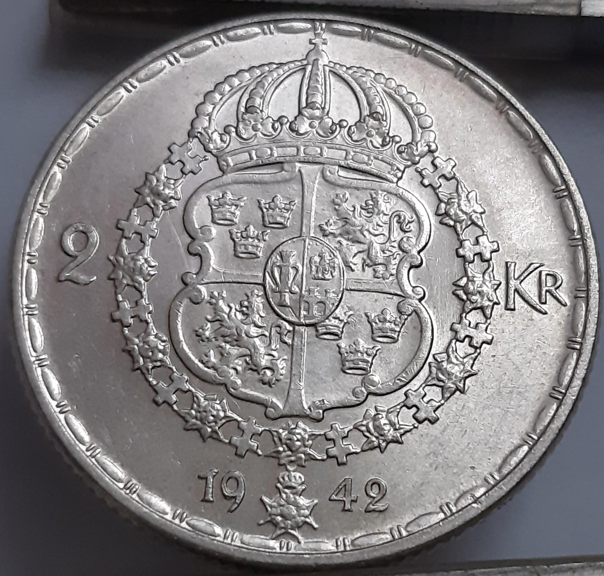 Švedija 2 Kronos 1942 KM#815 Sidabras (1881)