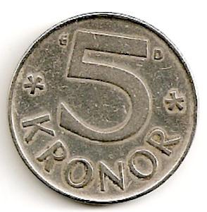 Švedija. 5 kronos ( 1977 ) XF