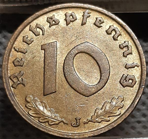 Trečiasis Reichas 10 Reichspfenigų 1939 J KM#92 (1919)