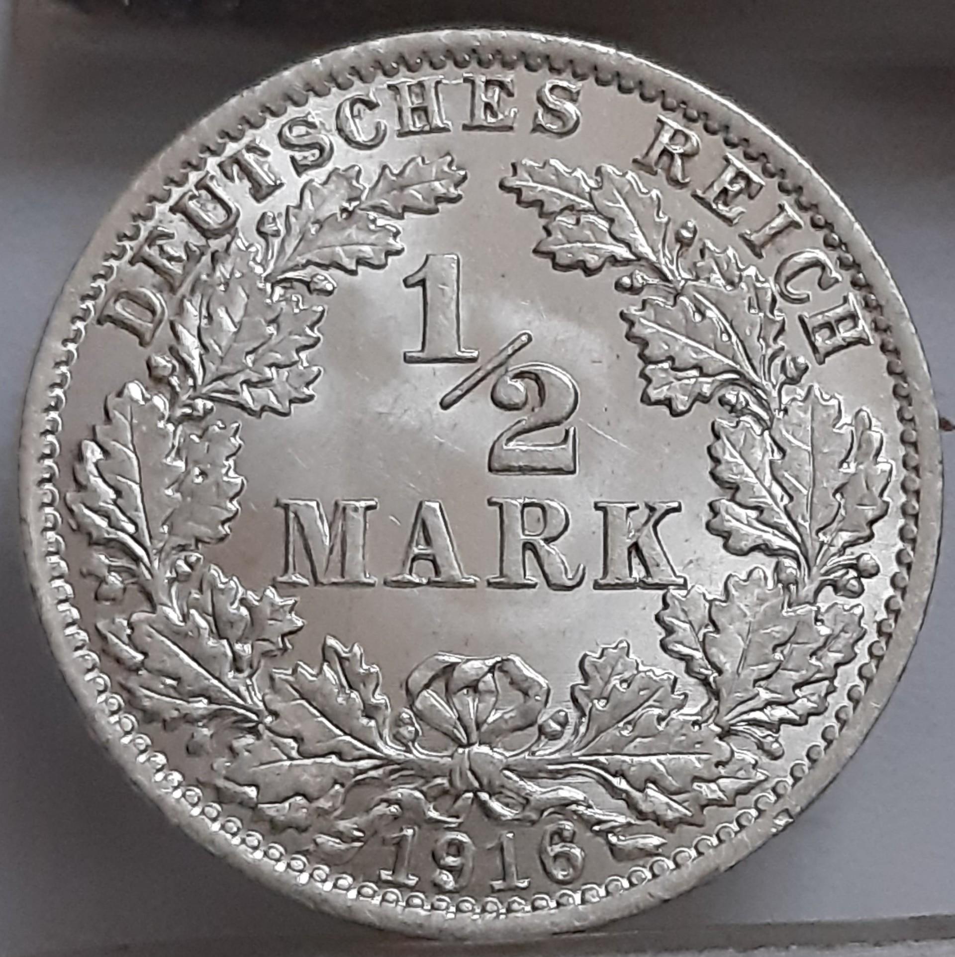 Vokietija ½ Markės 1916 A KM#17 Sidabras (1920)