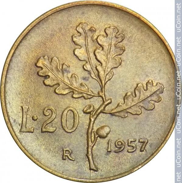 20 lirų Italija, 1957m.