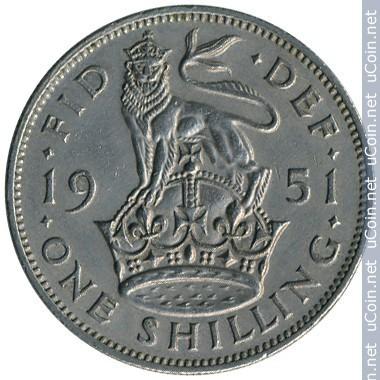 1 šilingas Jungtinė Karalystė, 1951 