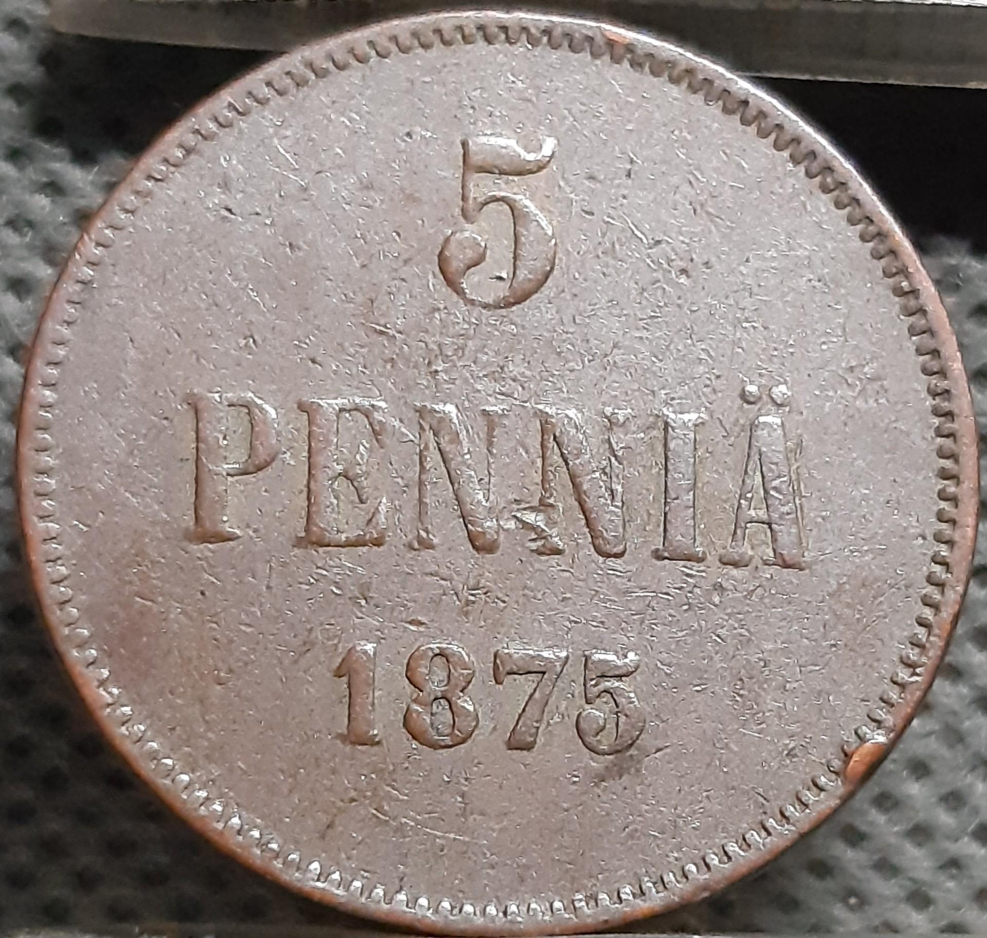 Suomija 5 Pensai 1875 KM#4.2 Varis (1930)