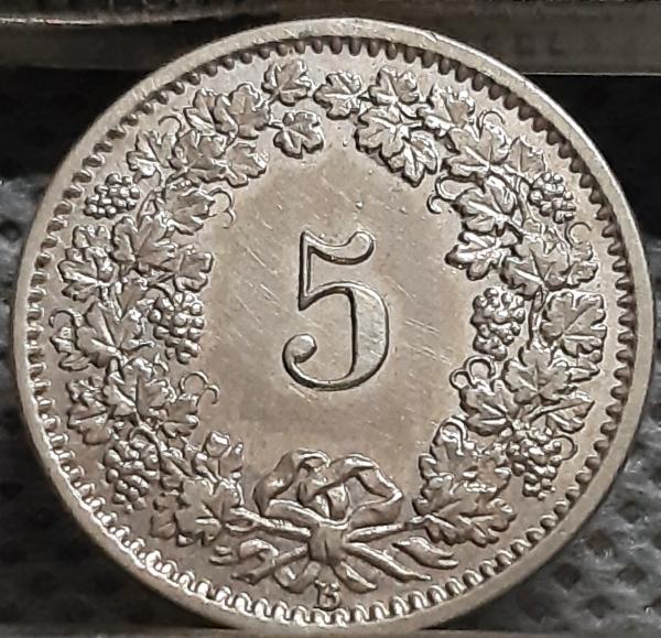 Šveicarija 5 Rapenai 1873 KM#5 Sidabras (1934)