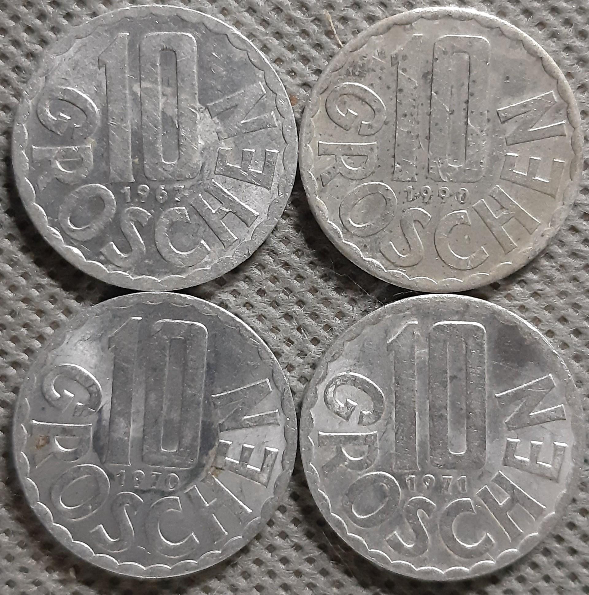 Austrija 10 Grošenų 1967,70,71,90 KM#2878 (1962)