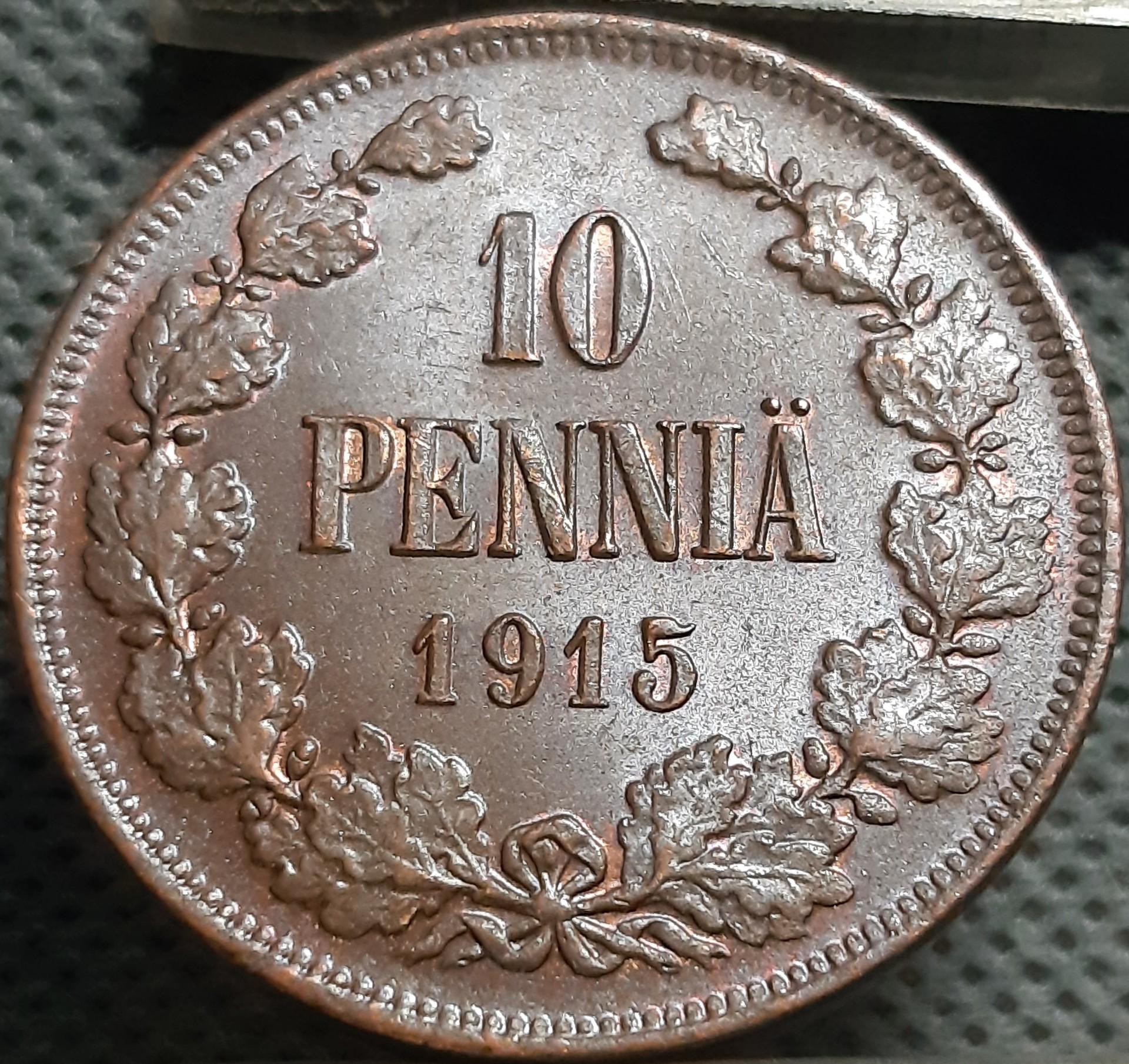 Suomija 10 Pensų 1915 KM#14 Varis (1967)