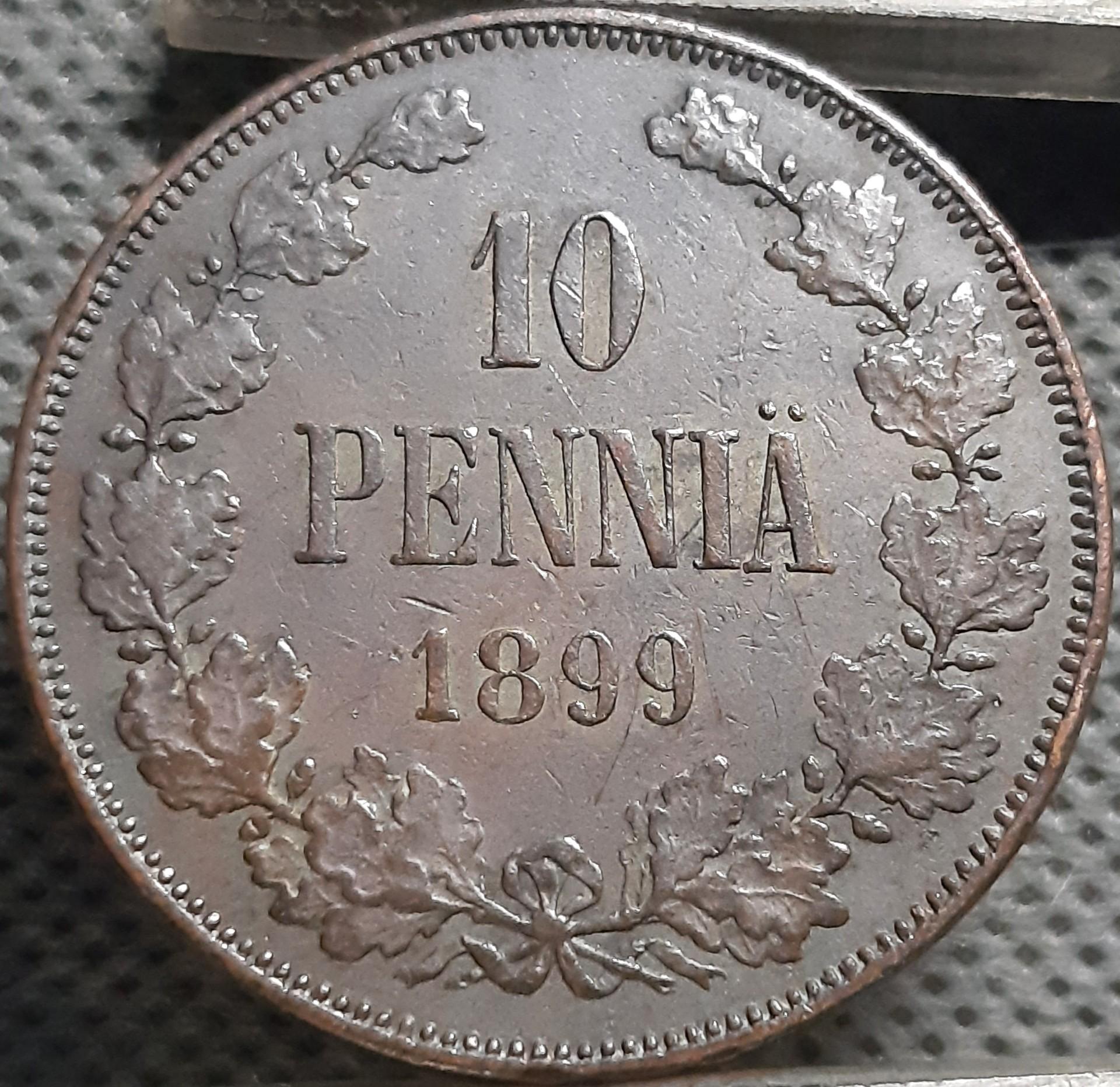 Suomija 10 Pensų 1899 KM#14 Varis (1969)