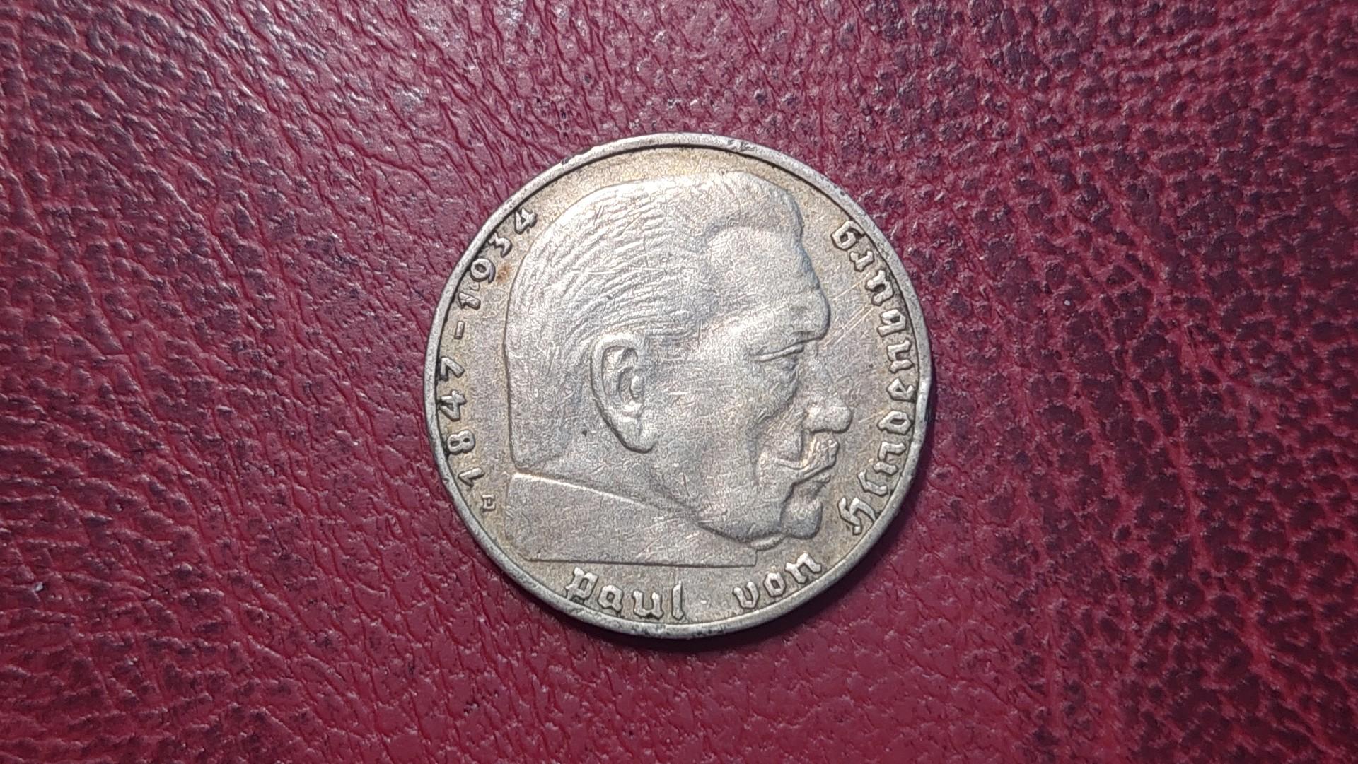 Trečiasis Reichas 2 reichsmarkės, 1936E KM# 93 AG