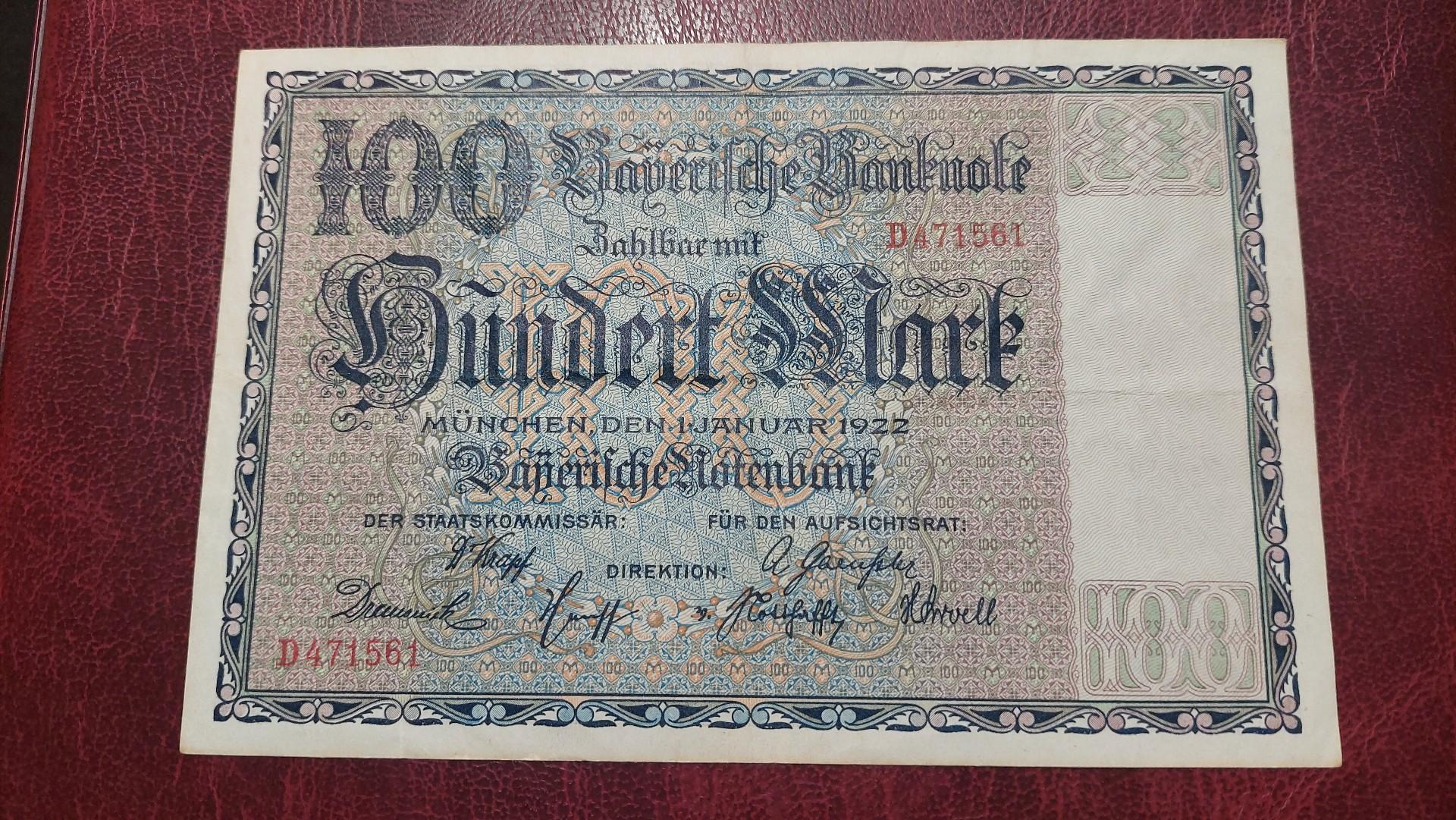 100 Mark 1922.01.01 München Notgeld Vokietija