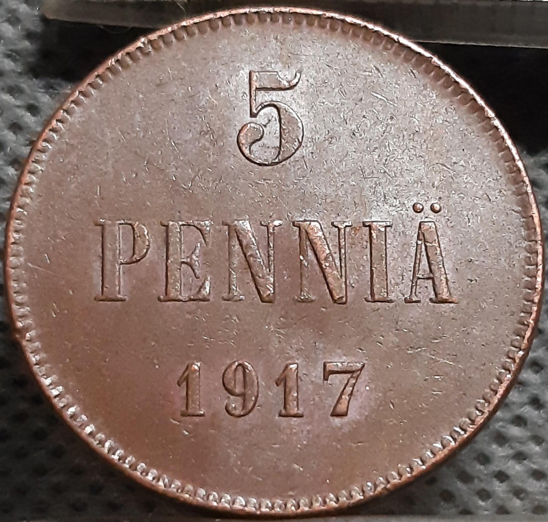 Suomija 5 Pensai 1917 KM#17 Varis (1984)